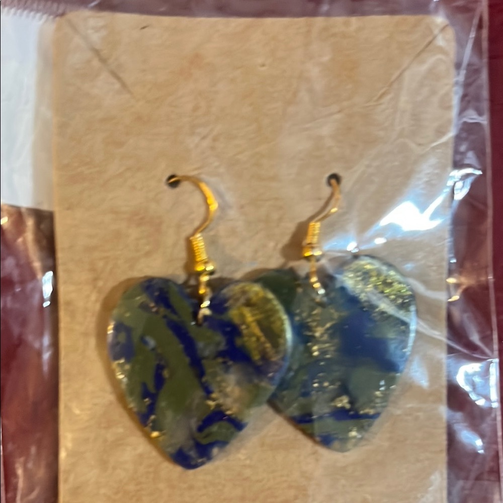 Heart-Shaped Blue and Gold Earrings